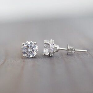 S925 2cttw Clear Diamond AAAAA CZ 4-Prong Elegant Design Style Stud Earrings